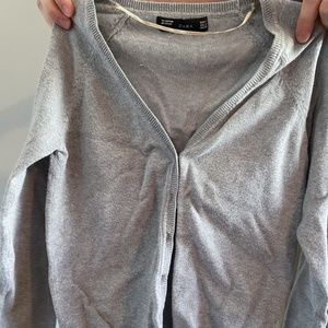 Grey deep neckline button cardigan